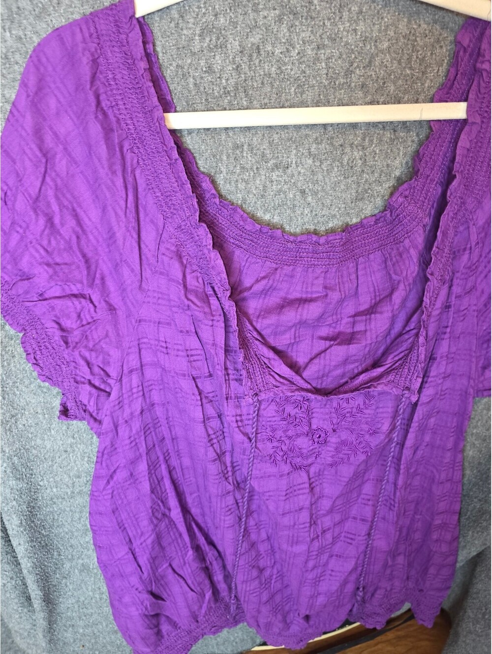 Purple Bohemian Style Embroidered Blouse 3X